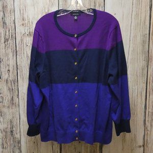 LANDS' END Plus Size Purple Stripe Button Down  Cardigan Size 2X